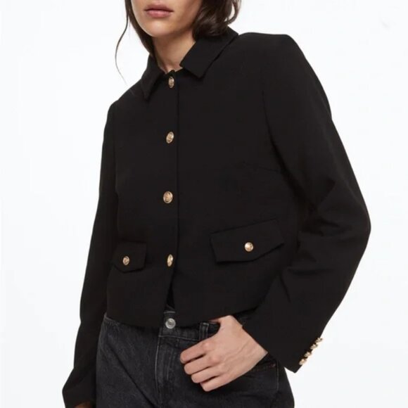 Black cropped blazer with gold buttons - Picture 1 of 4